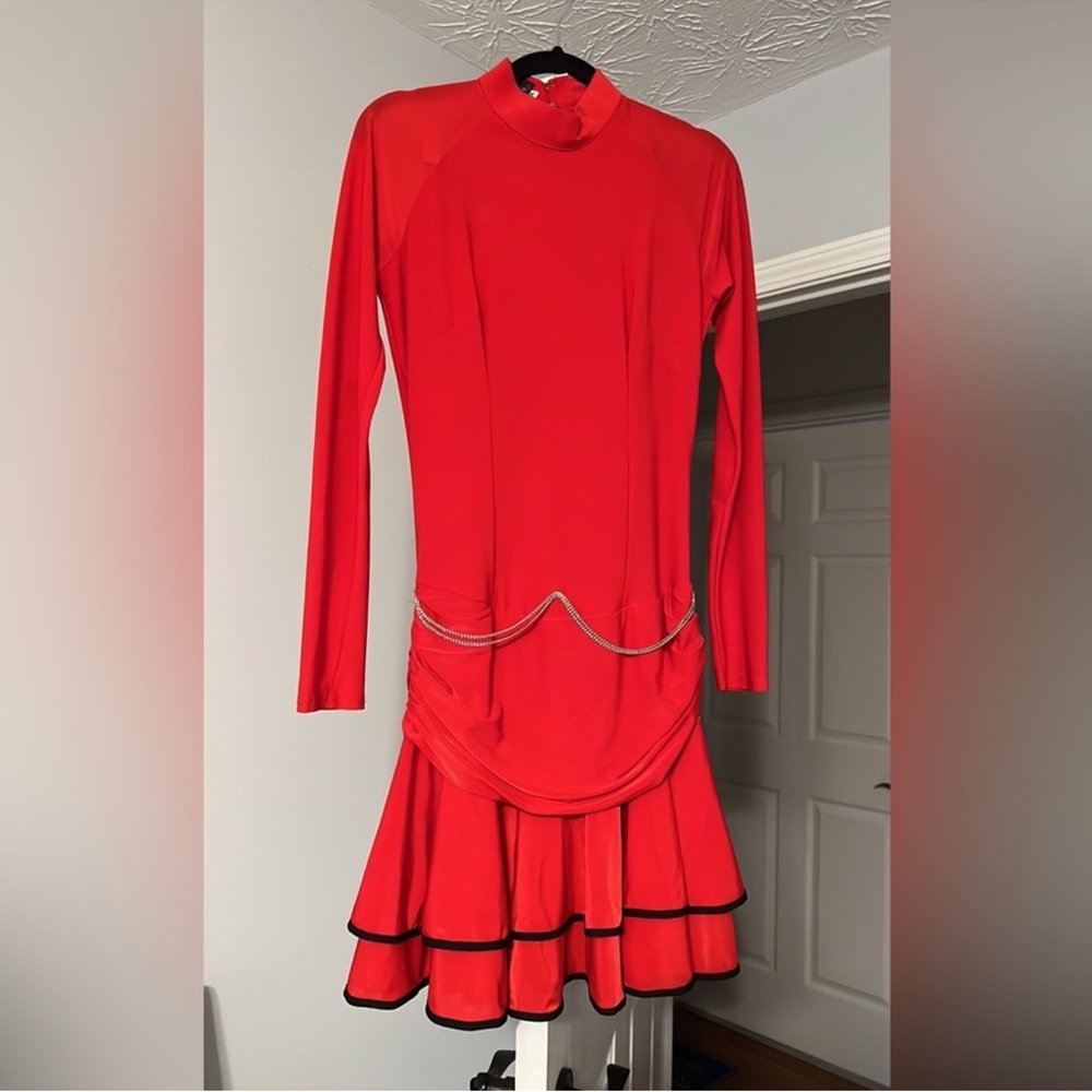 Elegant Red Long-Sleeve Dress